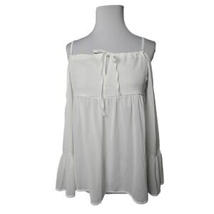 MokingTop White Square Neck Flutter Sleeve Shell Top Small S